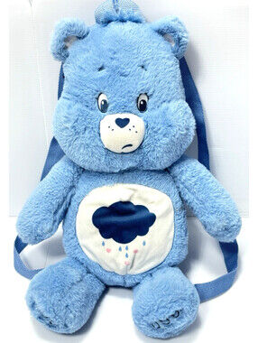 Care Bears Grumpy Bear Blue Large Plush Backpack Adjustable Straps Zipper Pouch